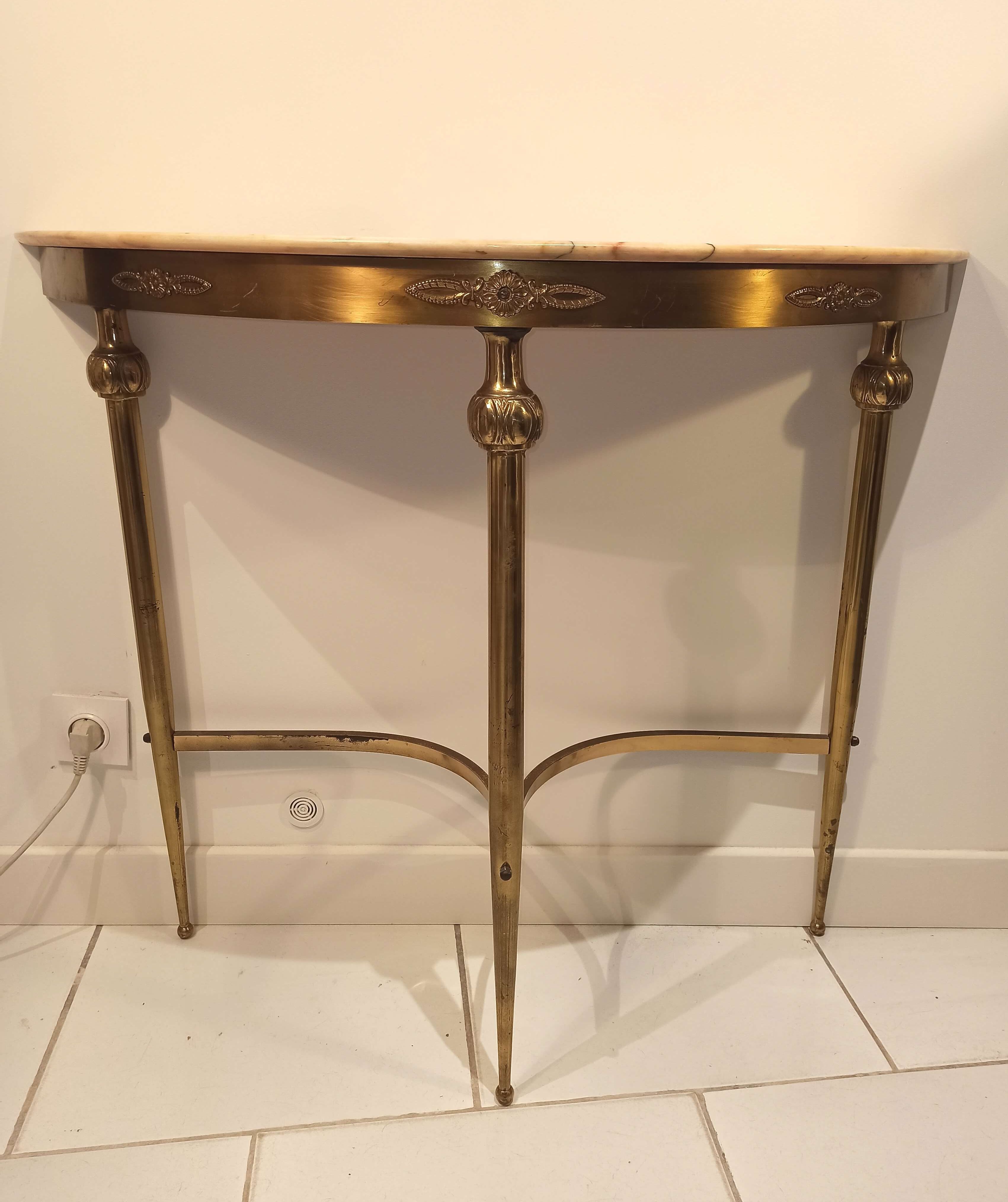 Baroque console old midcentury marble and gold metal