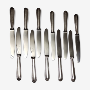 Lot de 12 couteaux à dessert Christofle modèle "perles" en métal argenté des années 60