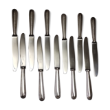 set of 12 Christofle dessert knives model "pearls" in silver metal from the 60s