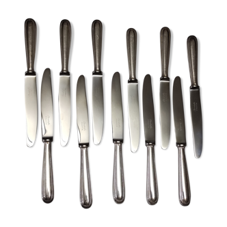 set of 12 Christofle dessert knives model "pearls" in silver metal from the 60s