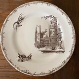 Set of 2 plates terre de fer hb &cie décor open window, cat and birds