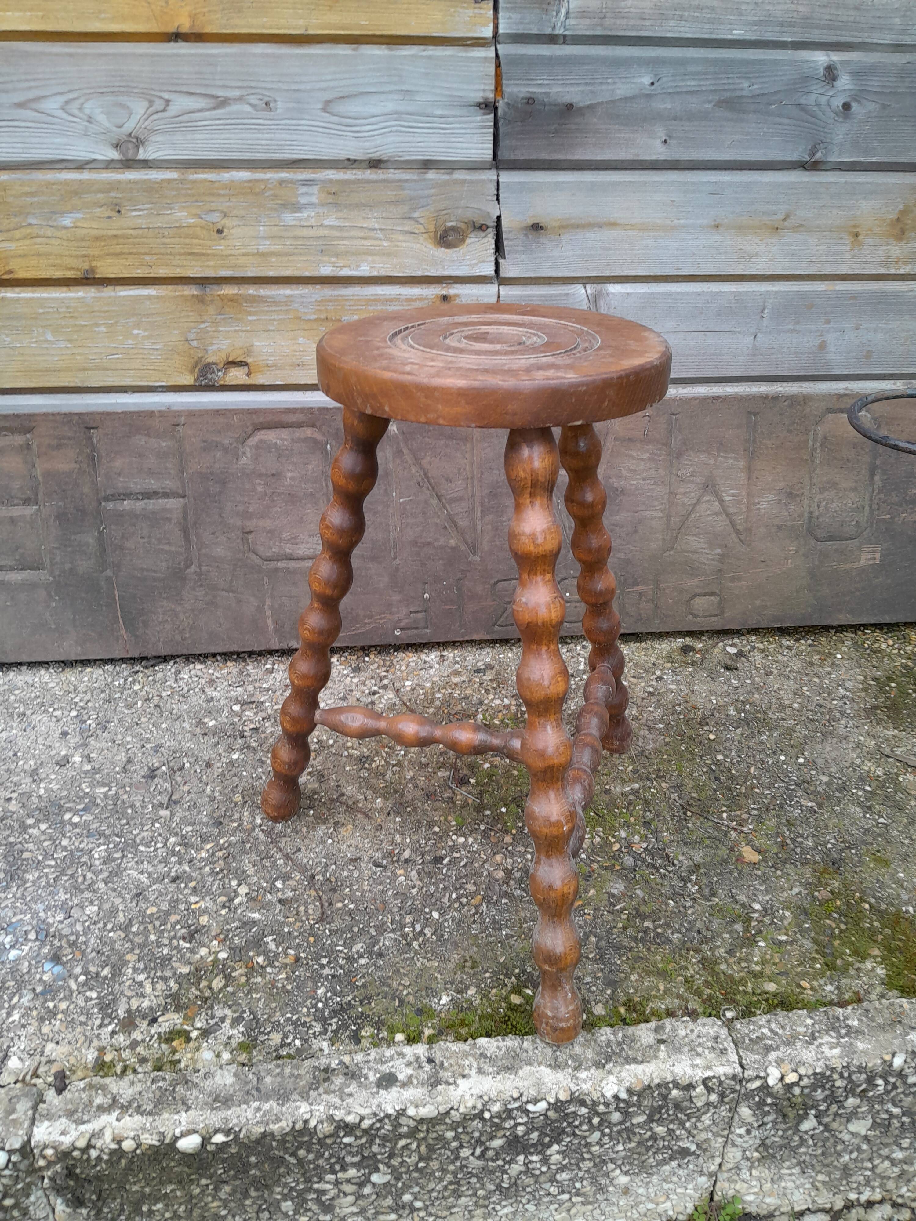 Vintage turned wooden harness or stool from the 1950s