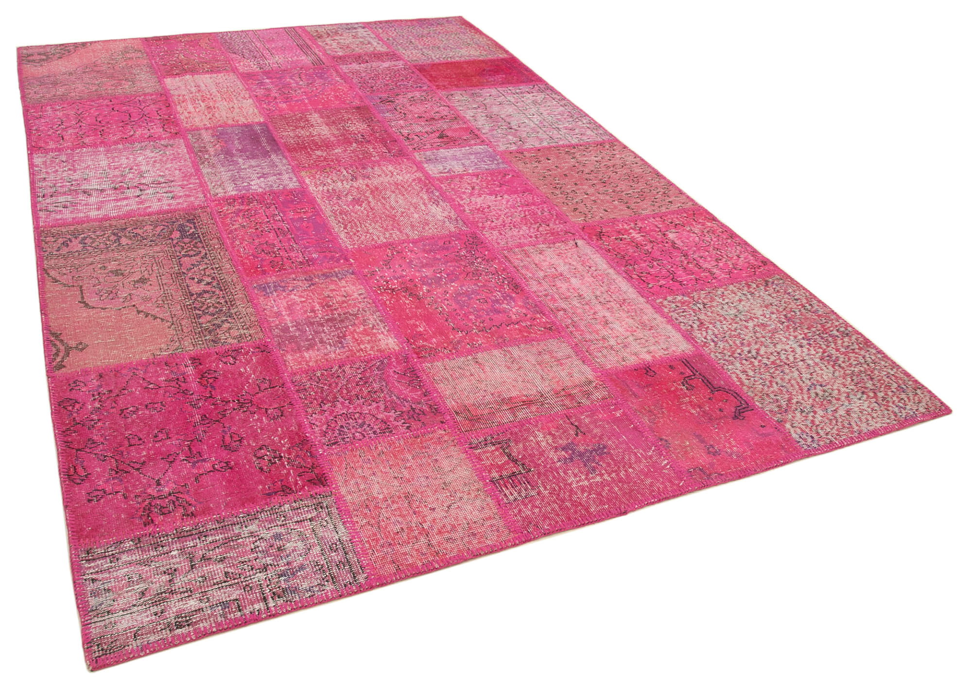 Handmade anatolian vintage 200 cm x 302 cm pink patchwork rug