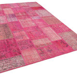 Handmade anatolian vintage 200 cm x 302 cm pink patchwork rug