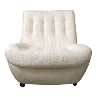 Czechoslovakian White Boucle Big Atlantis Armchair, 1960s