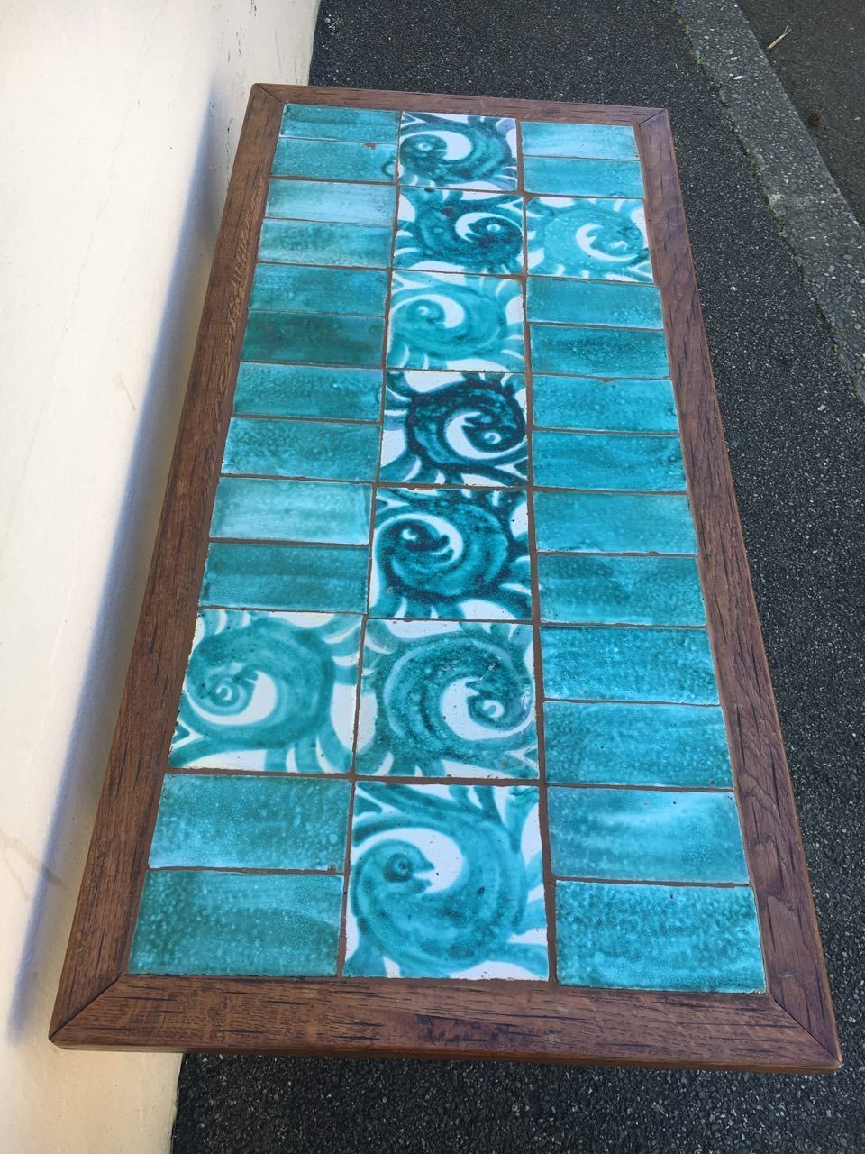 Old green ceramic coffee table from Cazaux