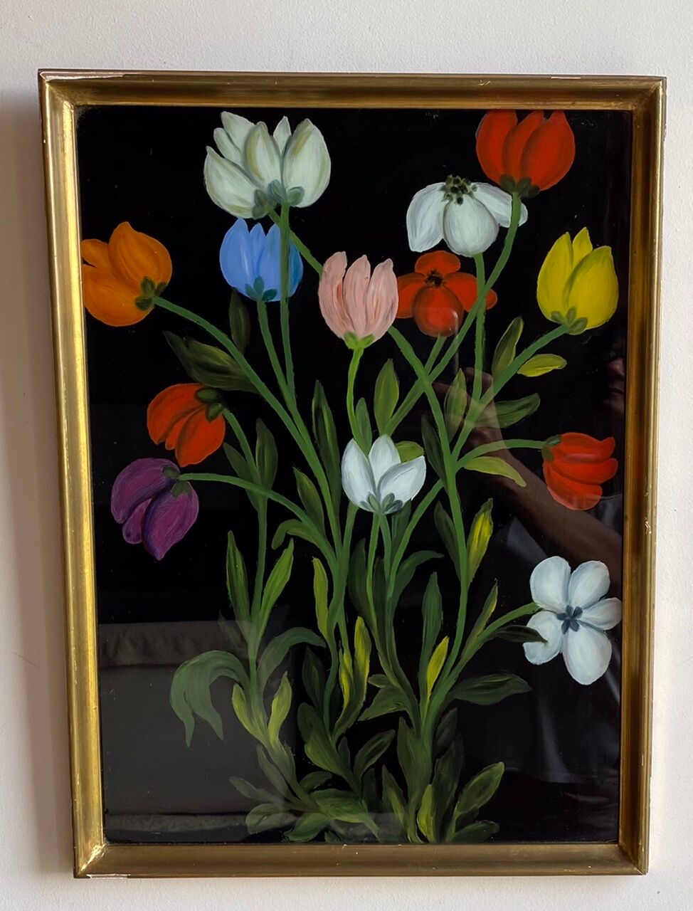 Old painting, still life with tulips, 20th century