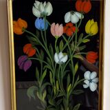 Tableau ancien , nature morte aux tulipes XX siècle