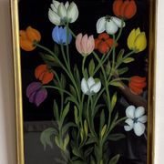 Tableau ancien , nature morte aux tulipes XX siècle