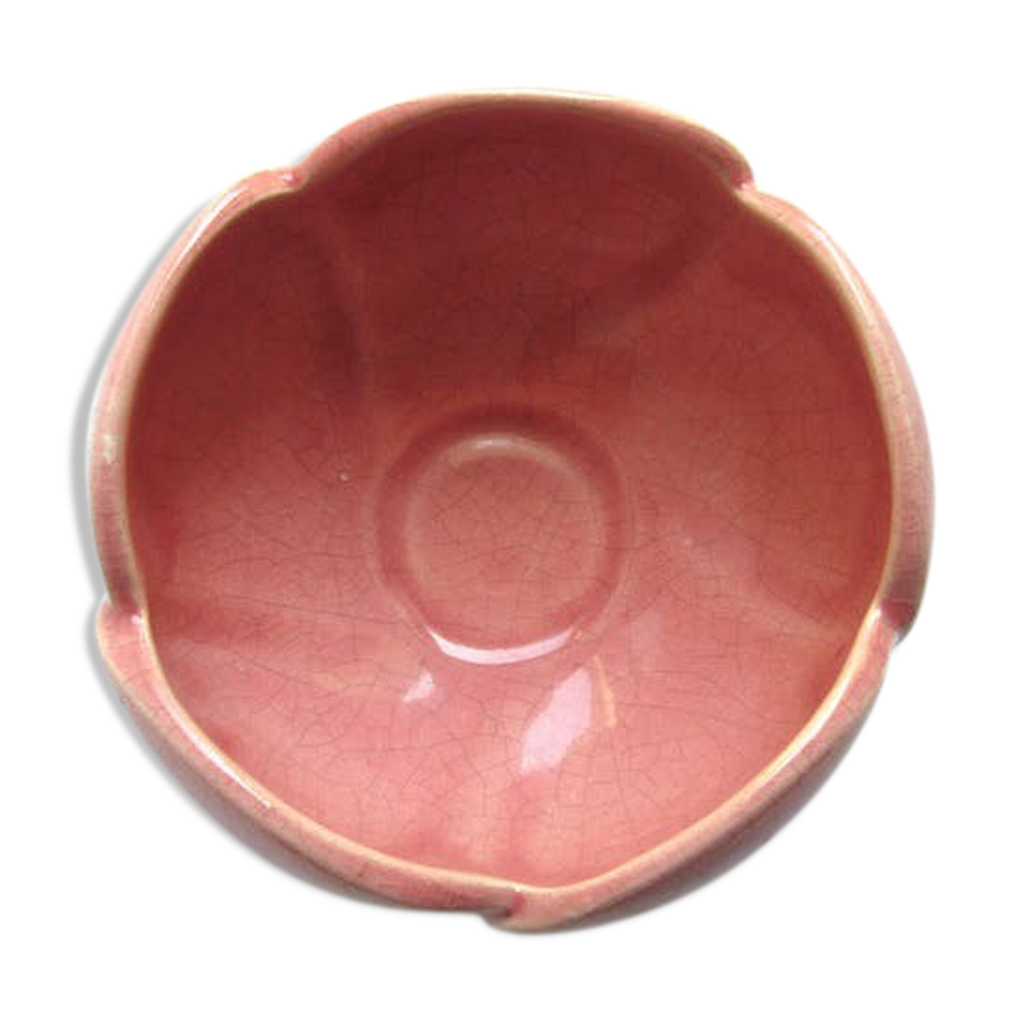 Bol ou coupe charolles art deco, céramique rose, formant une fleur à 5 pétales