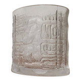 Large vintage glass vase or bowl with South American/Inca ornaments.