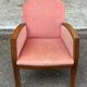 Art Deco bridge armchair in solid oak and salmon pink velvet, 1960.