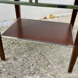 Pair of modernist chrome, leather and wood side tables