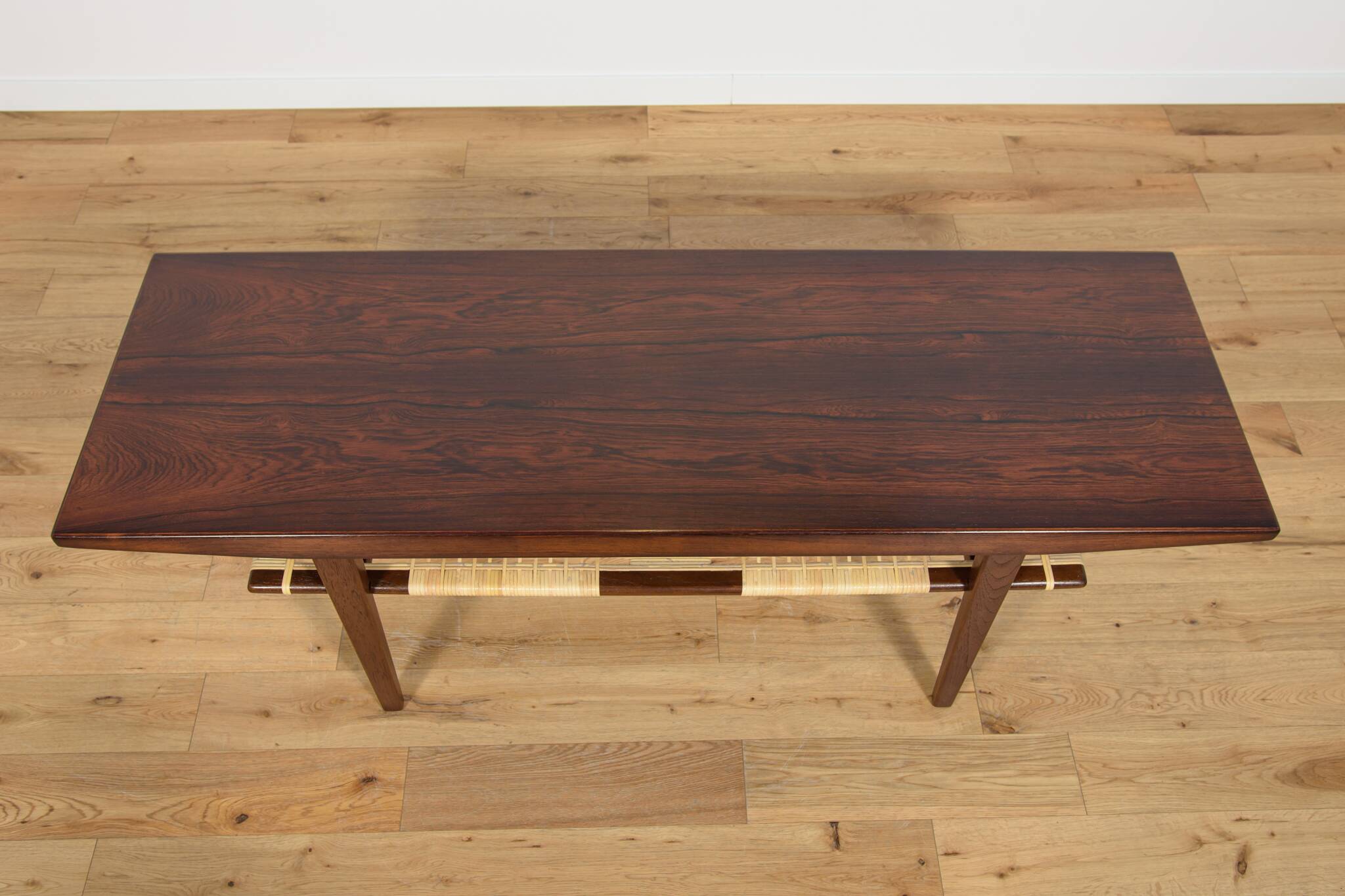 Mid-Century Rosewood & Rattan Coffee Table, 1960s