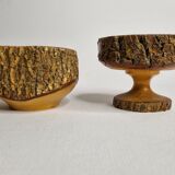 Set of two vacuum pockets made of ash wood turned
