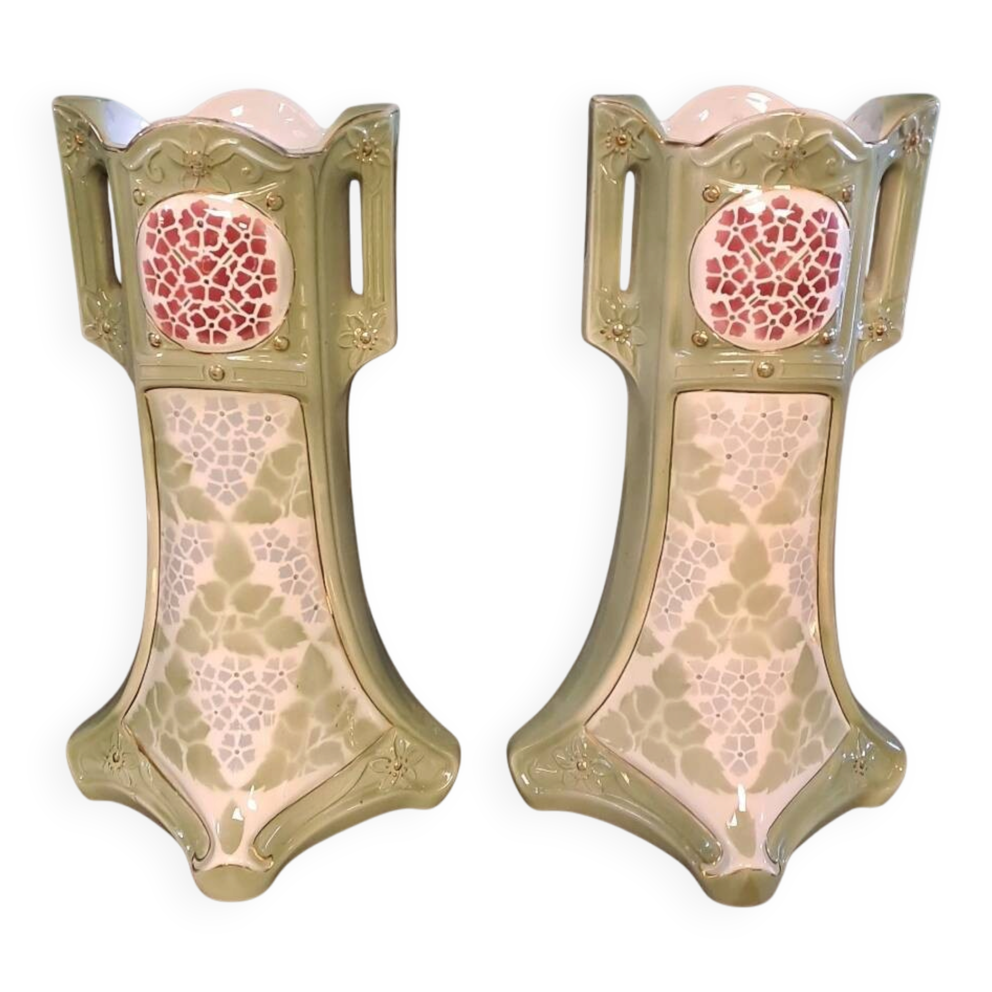 Ensemble de 2 vases Barbotine Art Nouveau - Keller et Guerin