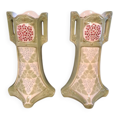Ensemble de 2 vases Barbotine Art Nouveau - Keller et Guerin