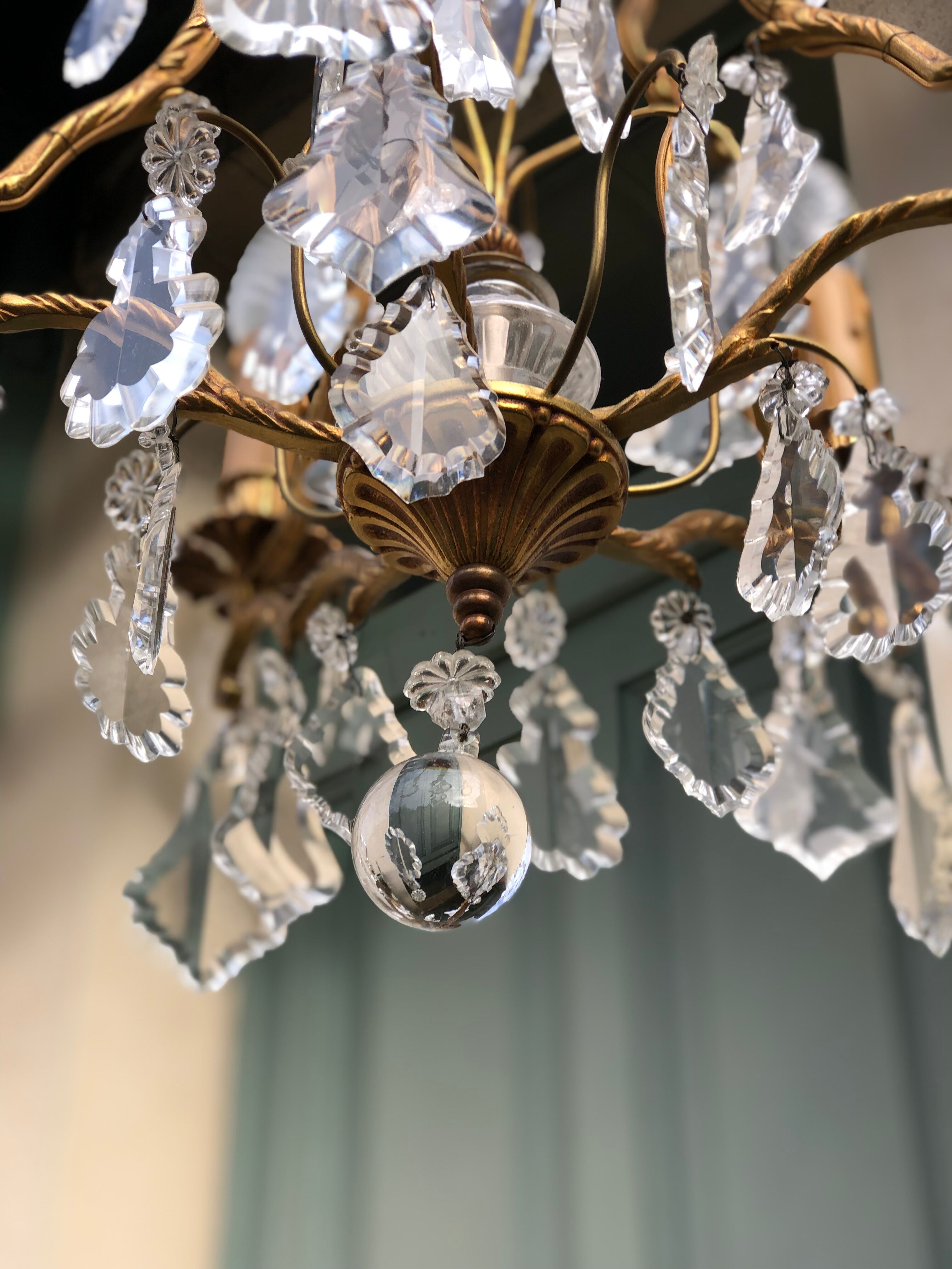 Lustre cage en bronze, 5 bras de lumière