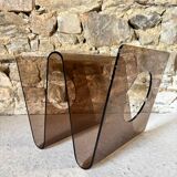 Smoked Plexiglas magazine rack by Michel Dumas for Roche Bobois 1970