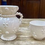 Pitcher and its glass in white earthenware from Malicorne