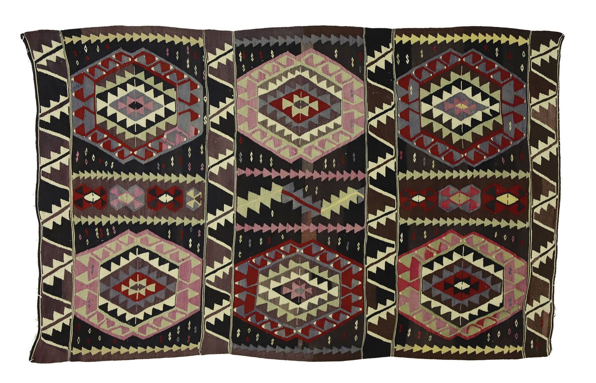 Turkish Kilim Yoruk Vintage 175x282 cm Geometric Brown and Beige