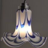 Blue & White Murano Glass Bell Pendant Ascribable to Mazzega, Italy, 1970s