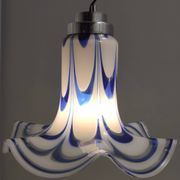 Blue & White Murano Glass Bell Pendant Ascribable to Mazzega, Italy, 1970s