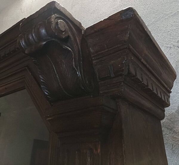 Bibliothèque, meuble de métier style Empire en pin massif