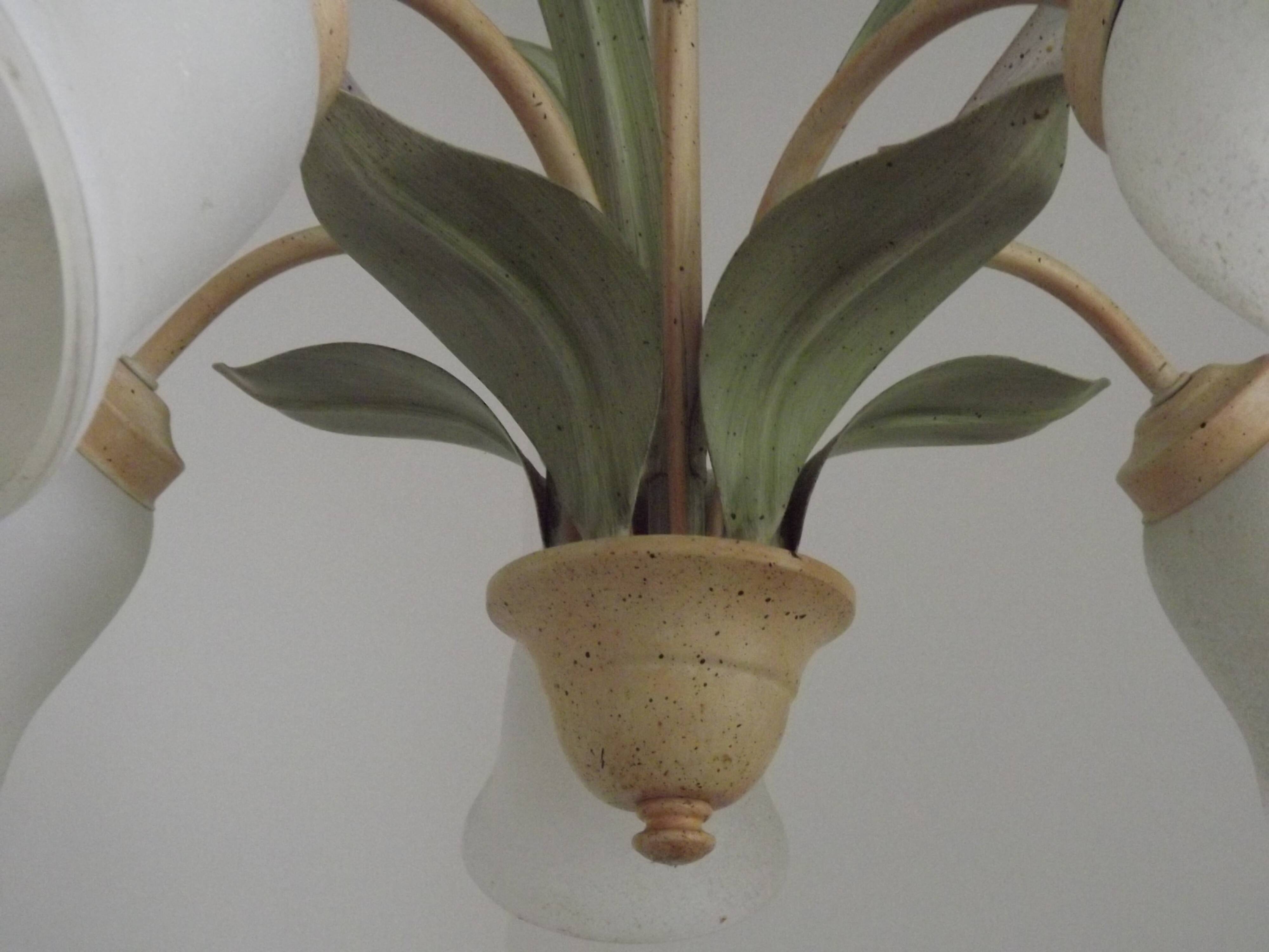 French Vintage 3 Light Lavender Lily Chandelier with Glass Shades 5480