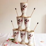 Lot of 6 porcelain mazagrans with golden spoons