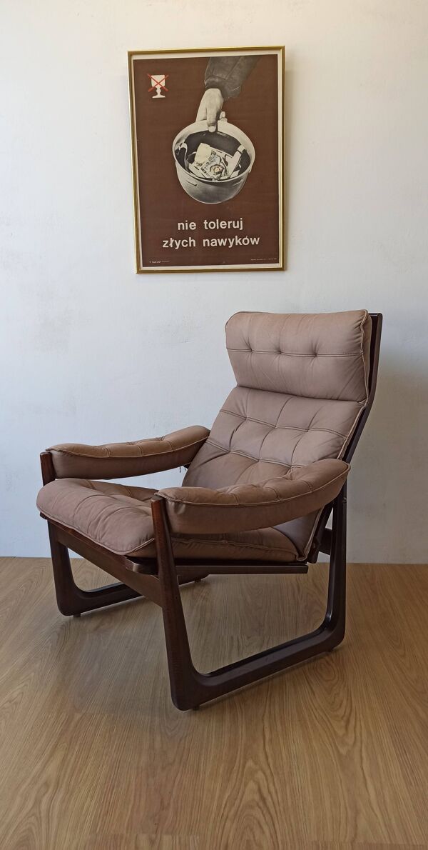 Fauteuil en cuir Genega Møbler, Danemark, années 1960.