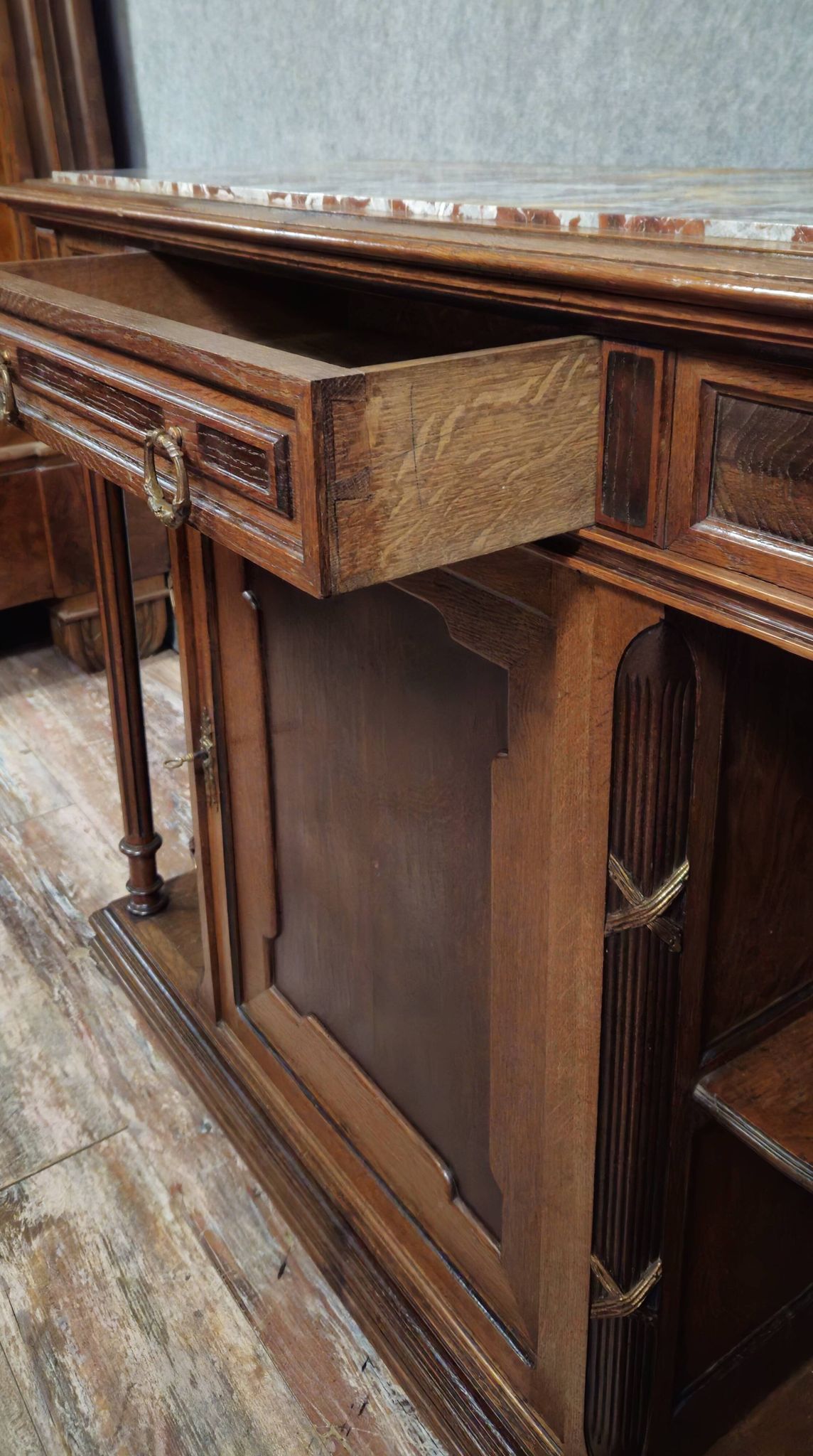 Antique low furniture of the buffet / sideboard / serving table type in Louis XVI style.