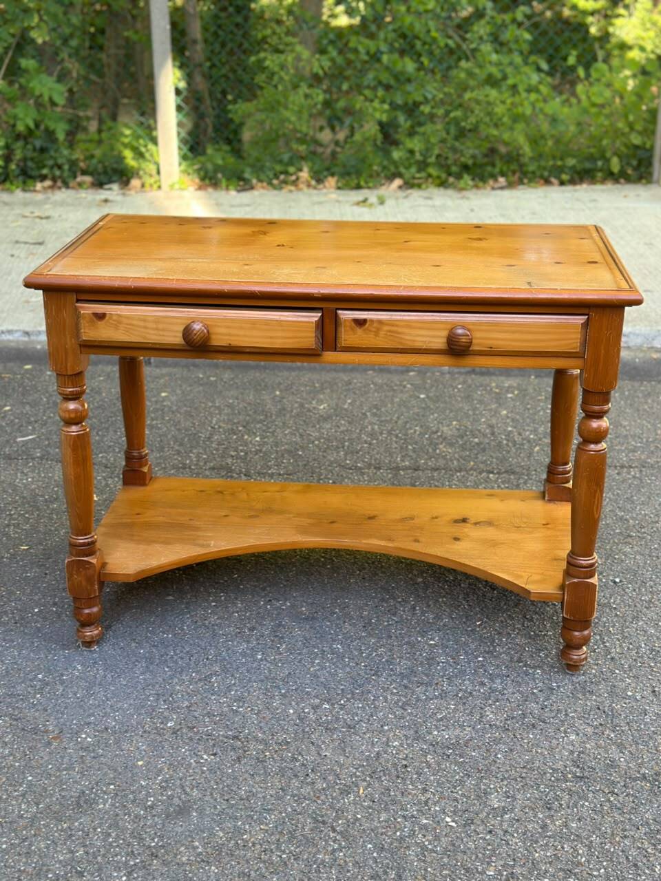 Vintage Console Desk in Solid Pine with Removable Upper Unit 1980