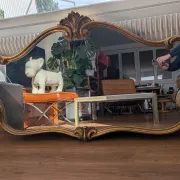 Large golden mirror in vintage Louis XV rocaille style, 144 cm