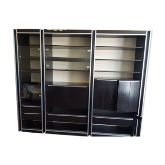 Vintage bookcase black wood and aluminum