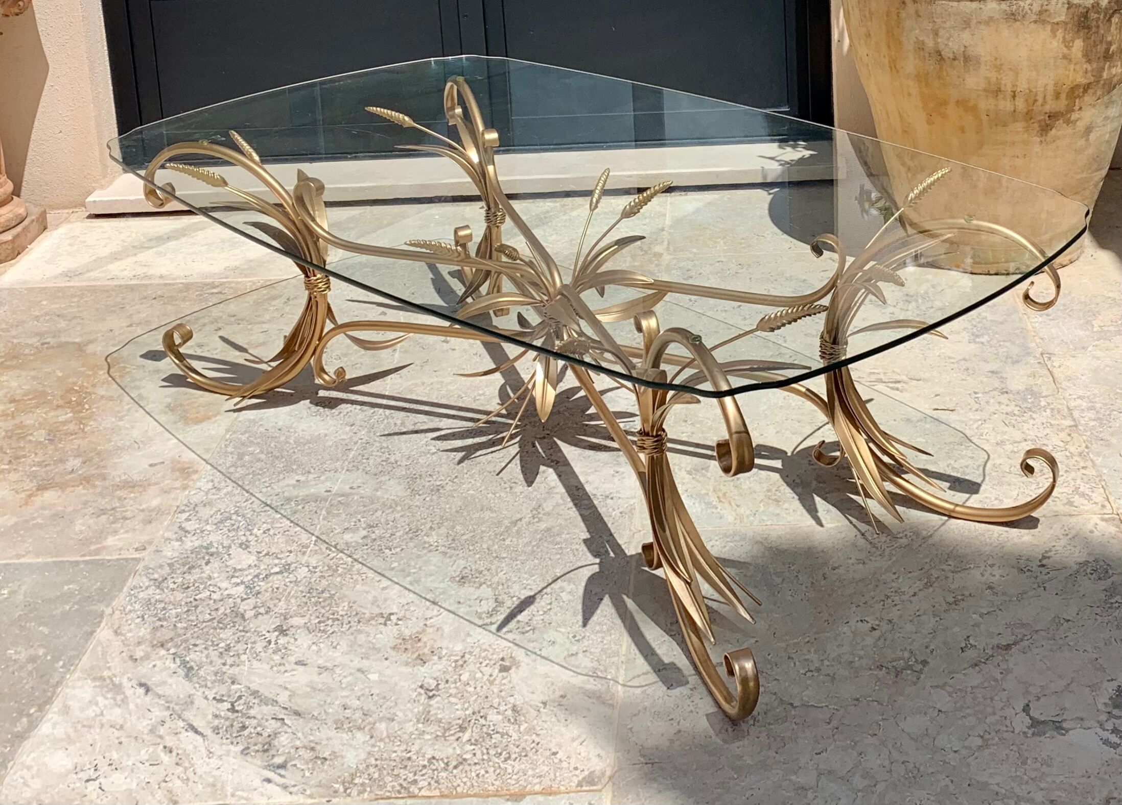 Coffee table ear of wheat in gilded metal