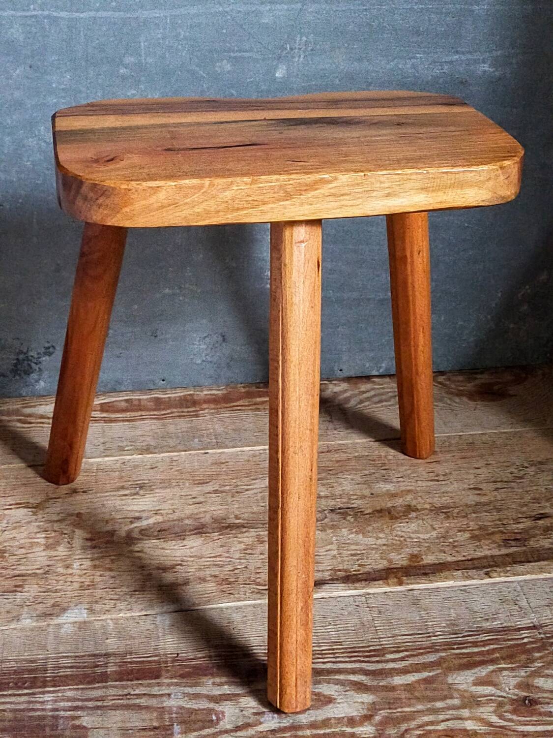 Solid wood tripod stool from the 50s