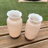 Enamelled opaline vases