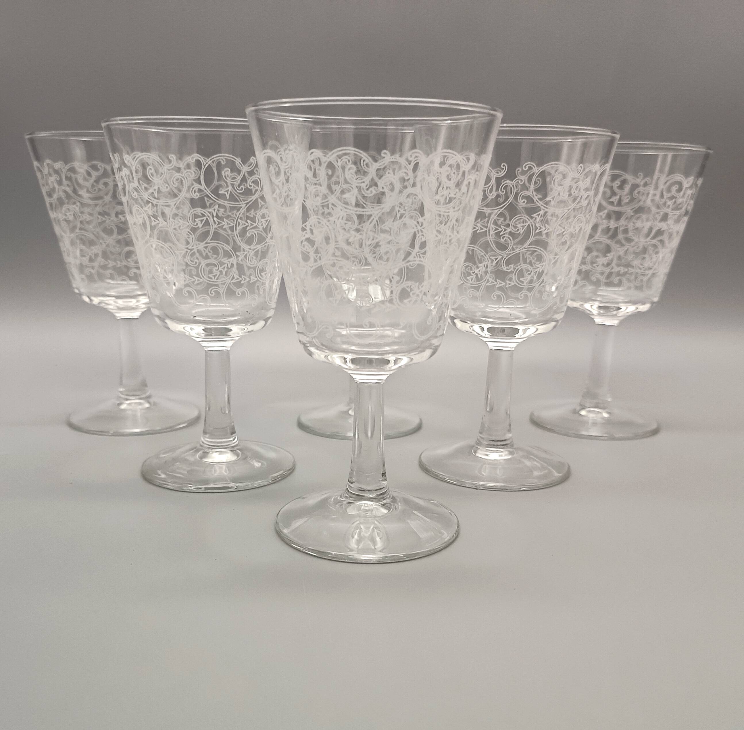 6 vintage Luminarc France arabesque 13 cl stemmed glasses