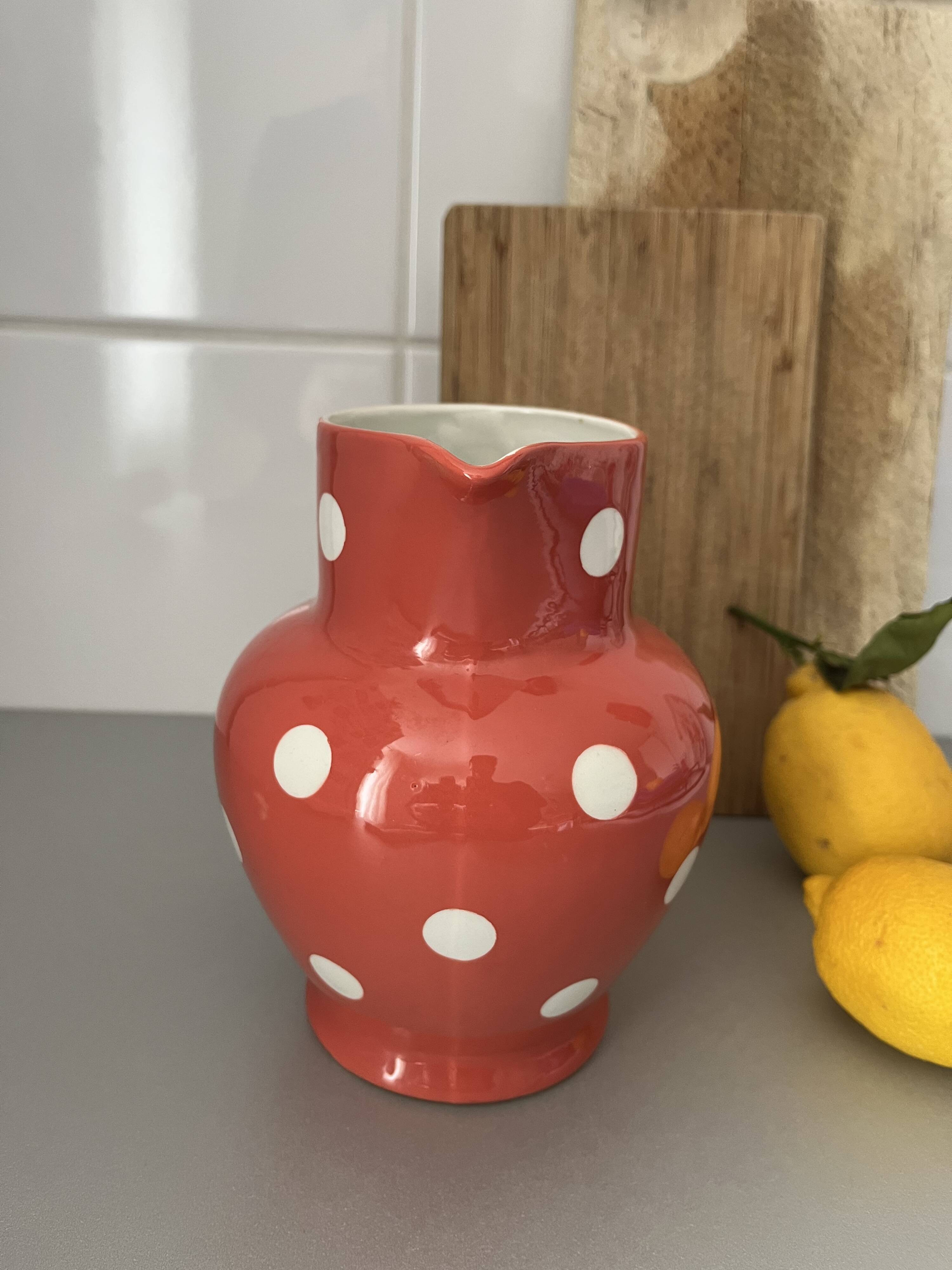 Moulin des Loups earthenware polka dot pitcher
