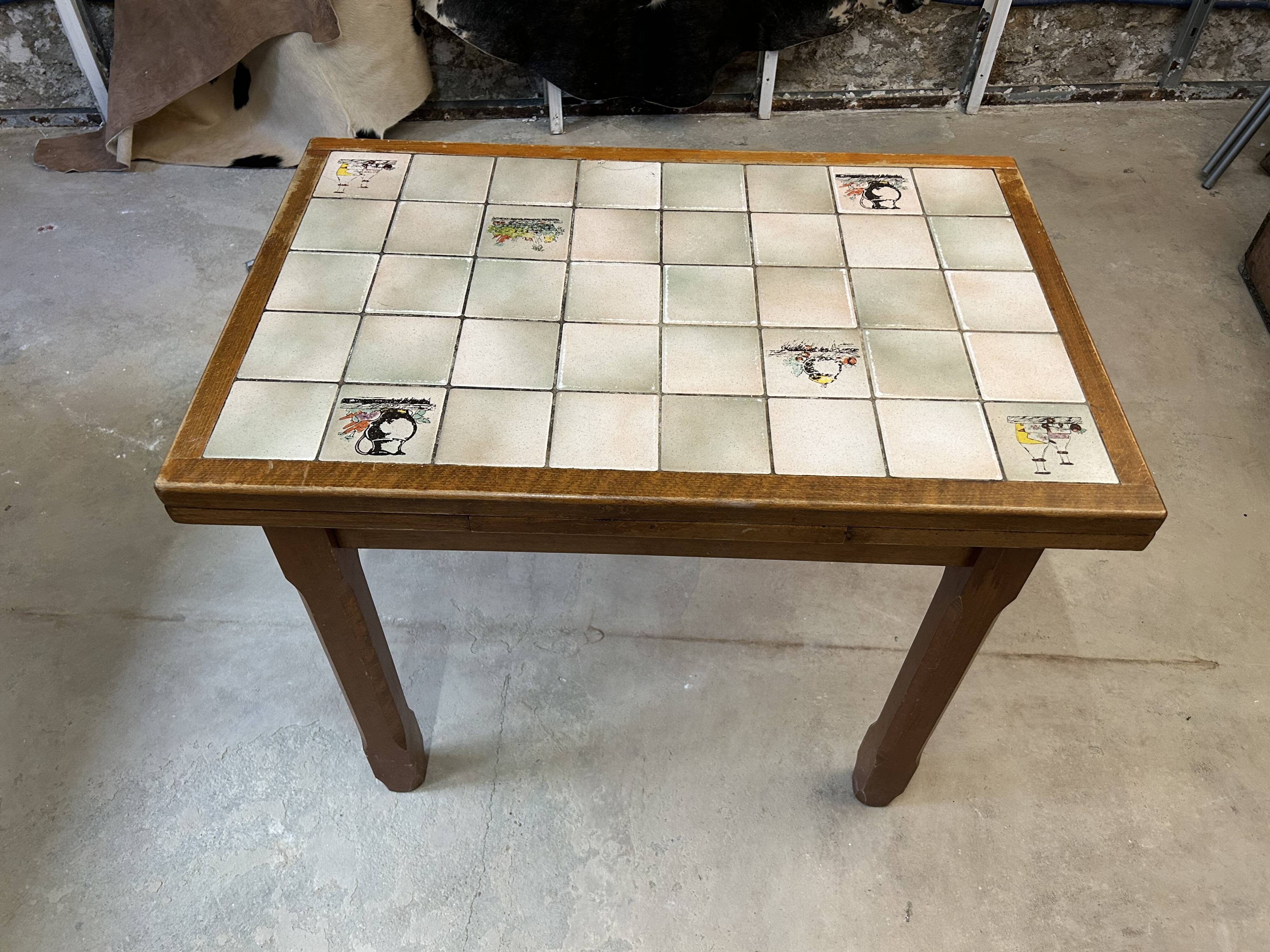 Table extensible en  bois et mosaïque