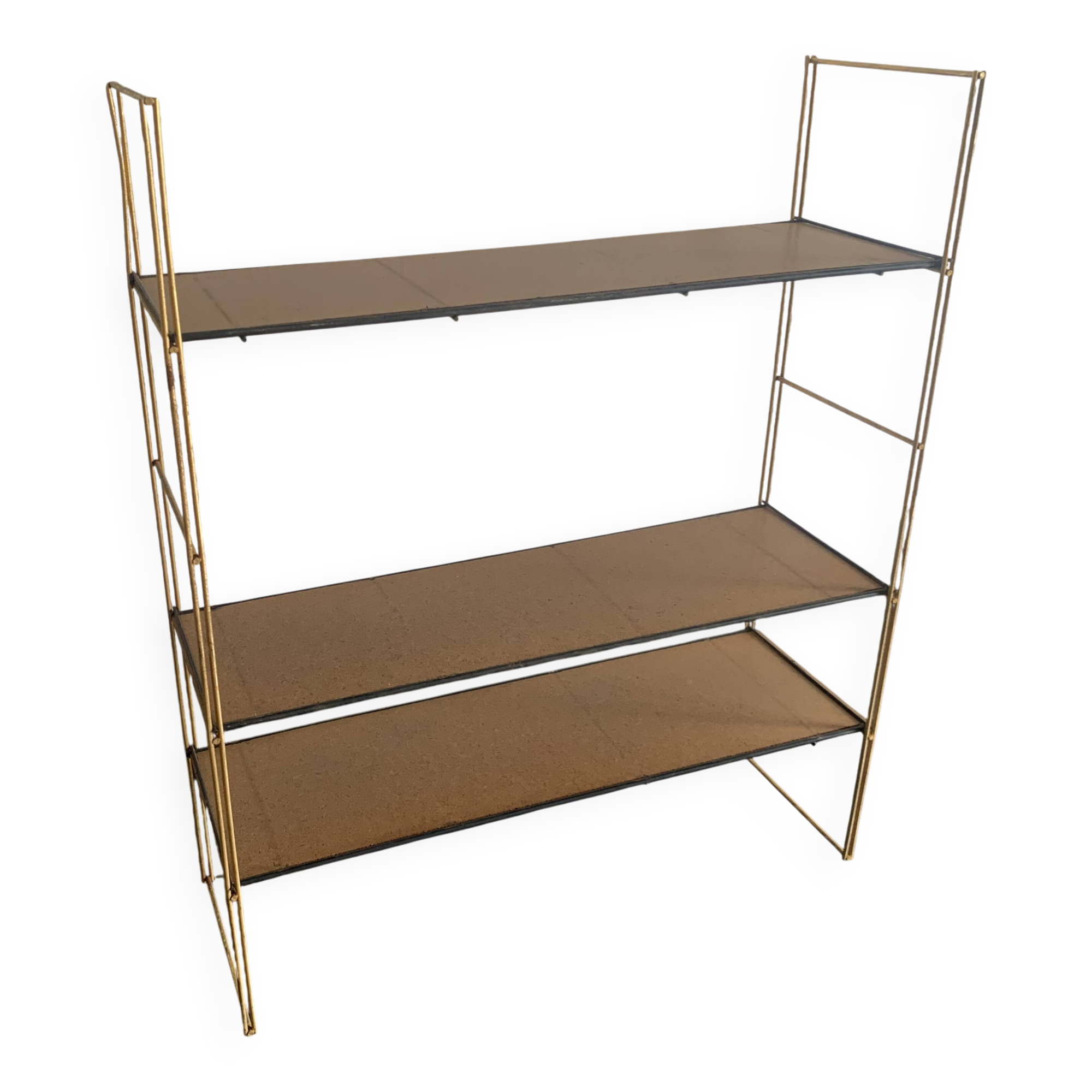 Vintage 1960 String wall shelf in gold wood - 60 x 50 cm