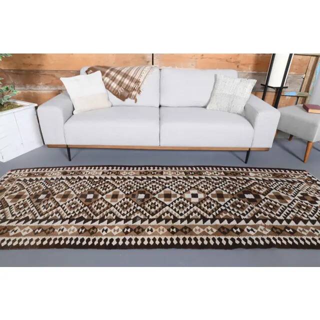 1970s Vintage Turkish Hand-Knotted Wool Cotton White Runner Rug 98x284