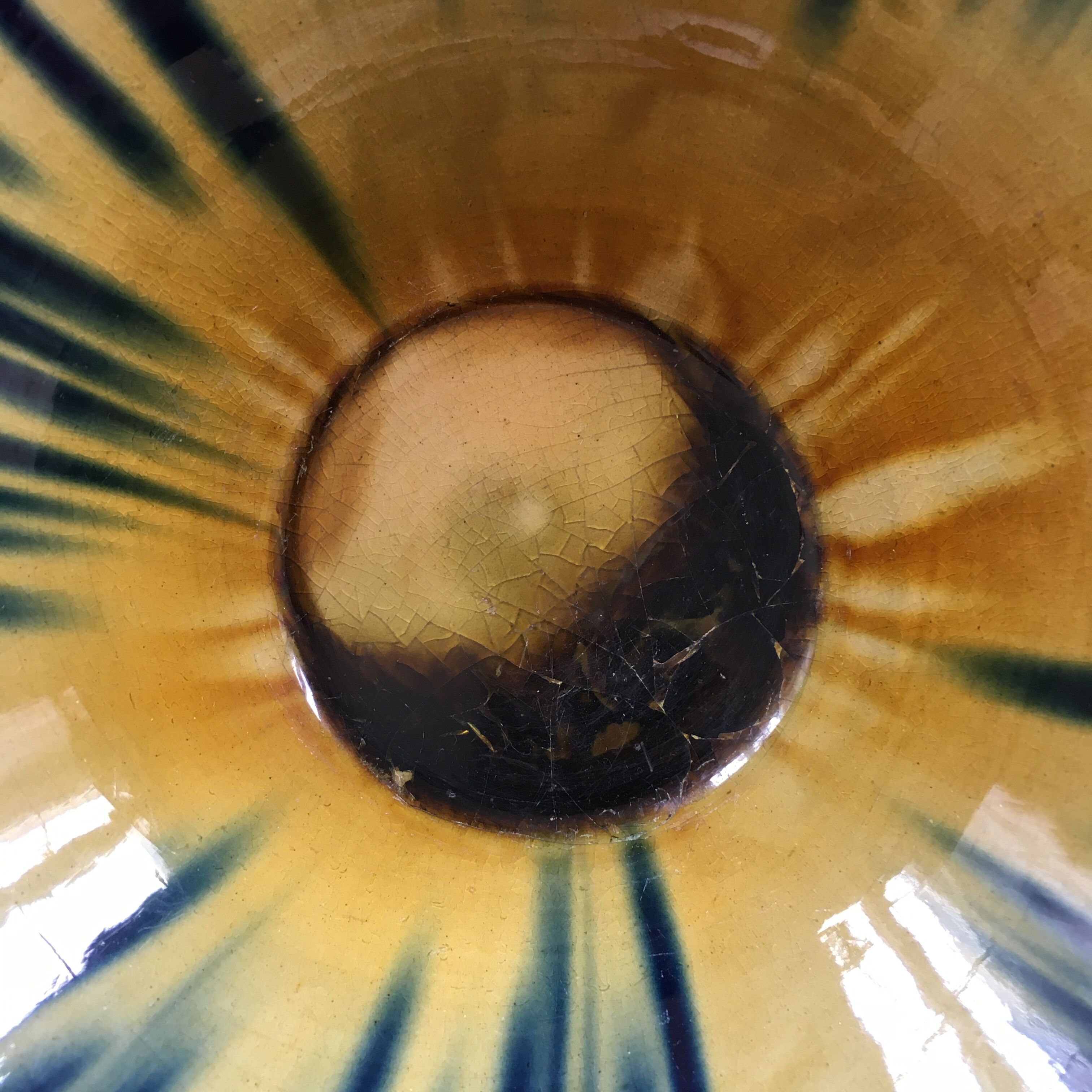 Yellow and blue flamed Vallauris cup