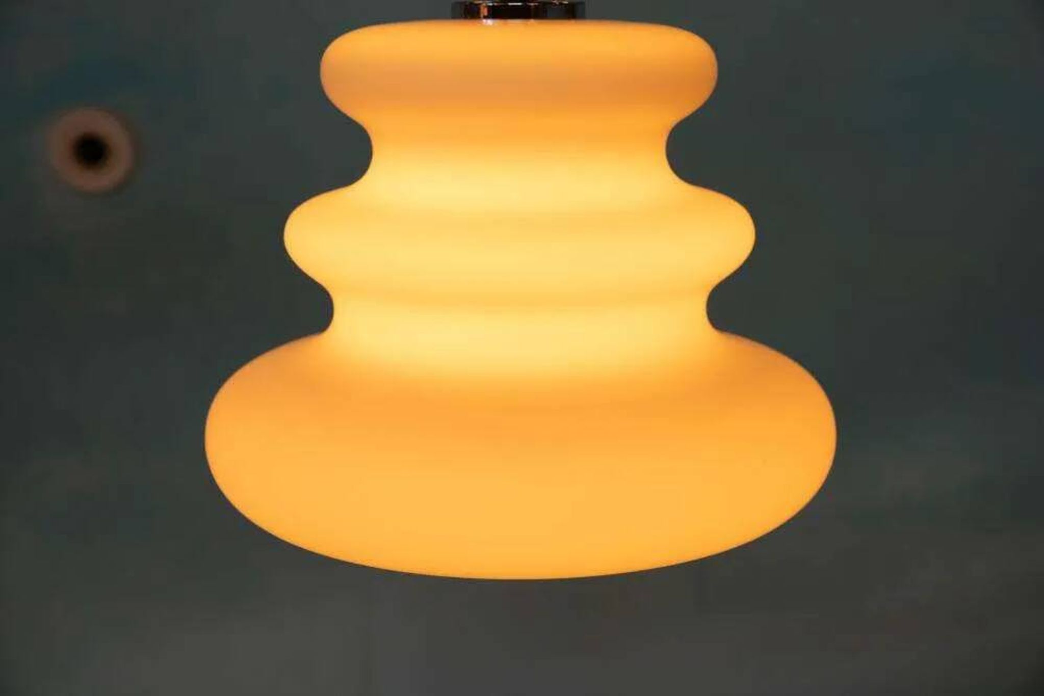 Opaline glass suspension from the space age, organic-shaped pendant.