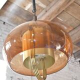 Suspension en laiton et verre fumé de Temde, Allemagne, années 1970