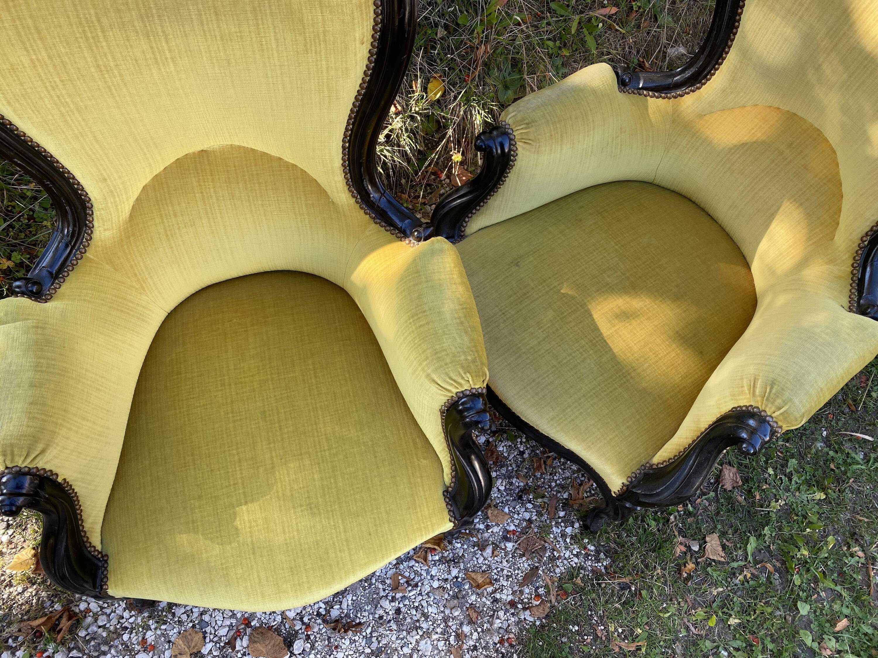 Pair of 19th century armchairs in black lacquered wood