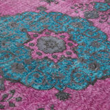 Handmade Antique Turkish 1980s 227 cm x 319 cm Pink Rug