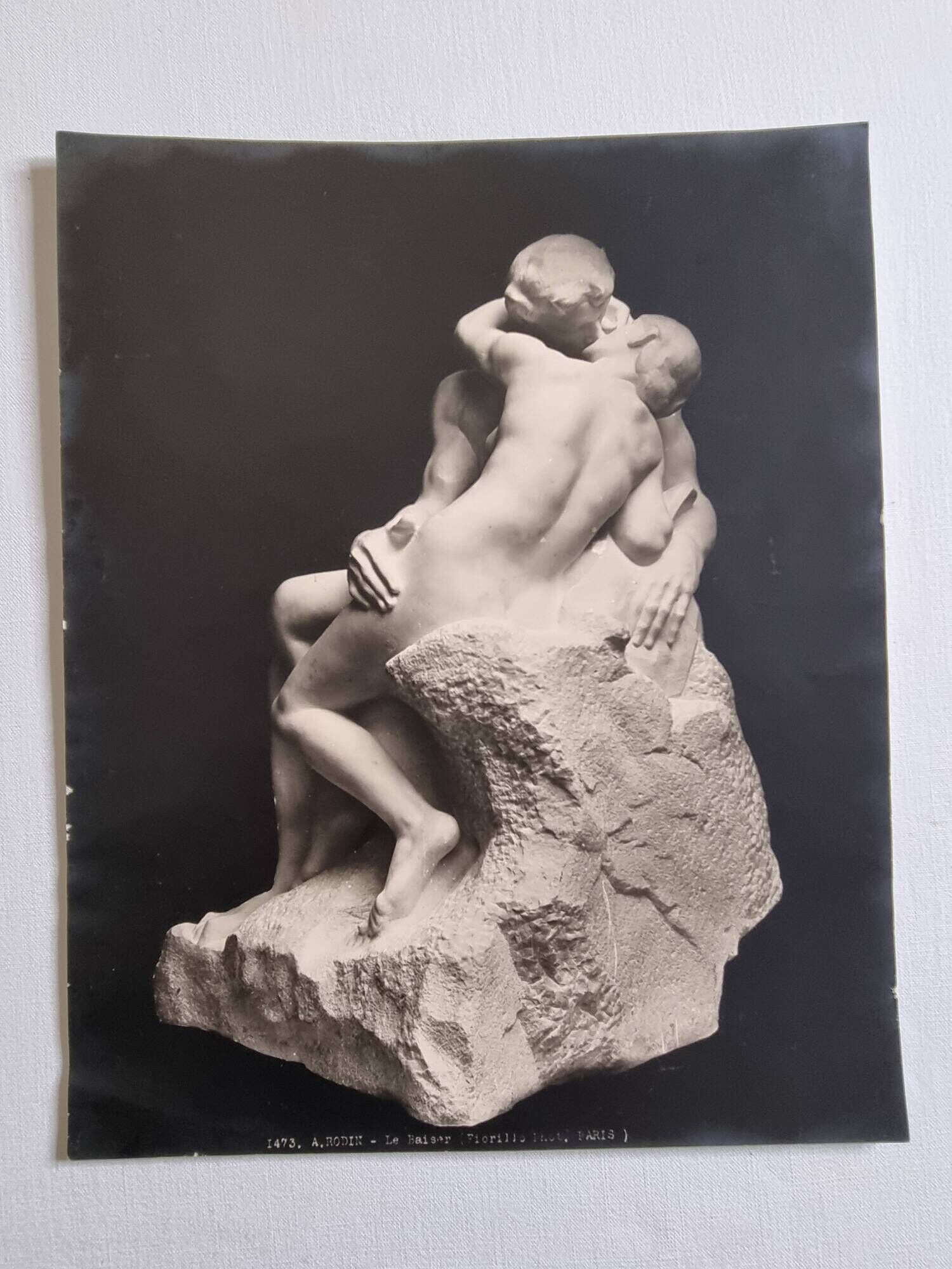 Old photograph by Eugène Fiorillo after Auguste Rodin, the kiss, silver print