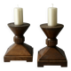 Pair of solid wood candlesticks, sculpted, brutalist